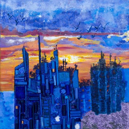 Where do the birds go, painting by Shubhra Chaturvedi