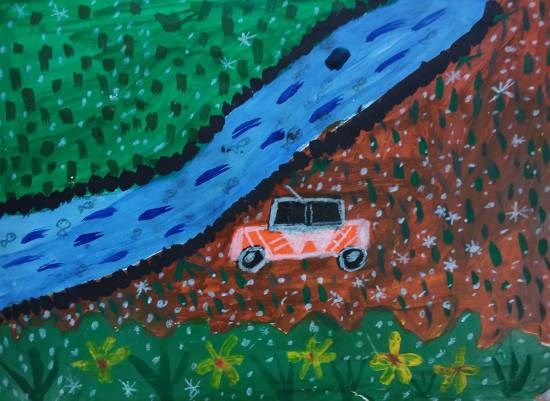 Kerala trip, painting by Aarav Kanekar
