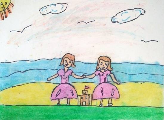 Painting  by Ananya Satish Pisharody - Twin Sisters