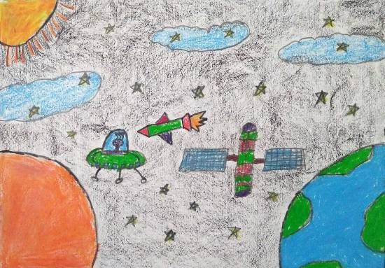 A space Journey, painting by Ananya Satish Pisharody