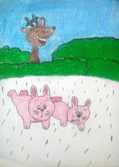 A jungle scene, painting by Ananya Satish Pisharody