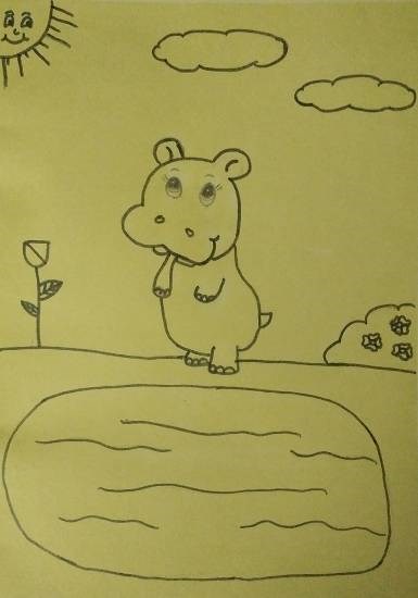 My Baby Hippo, painting by Ananya Satish Pisharody