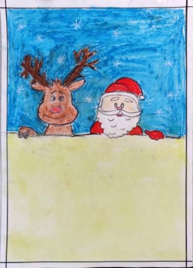 Santa and Rudolph, painting by Ananya Satish Pisharody