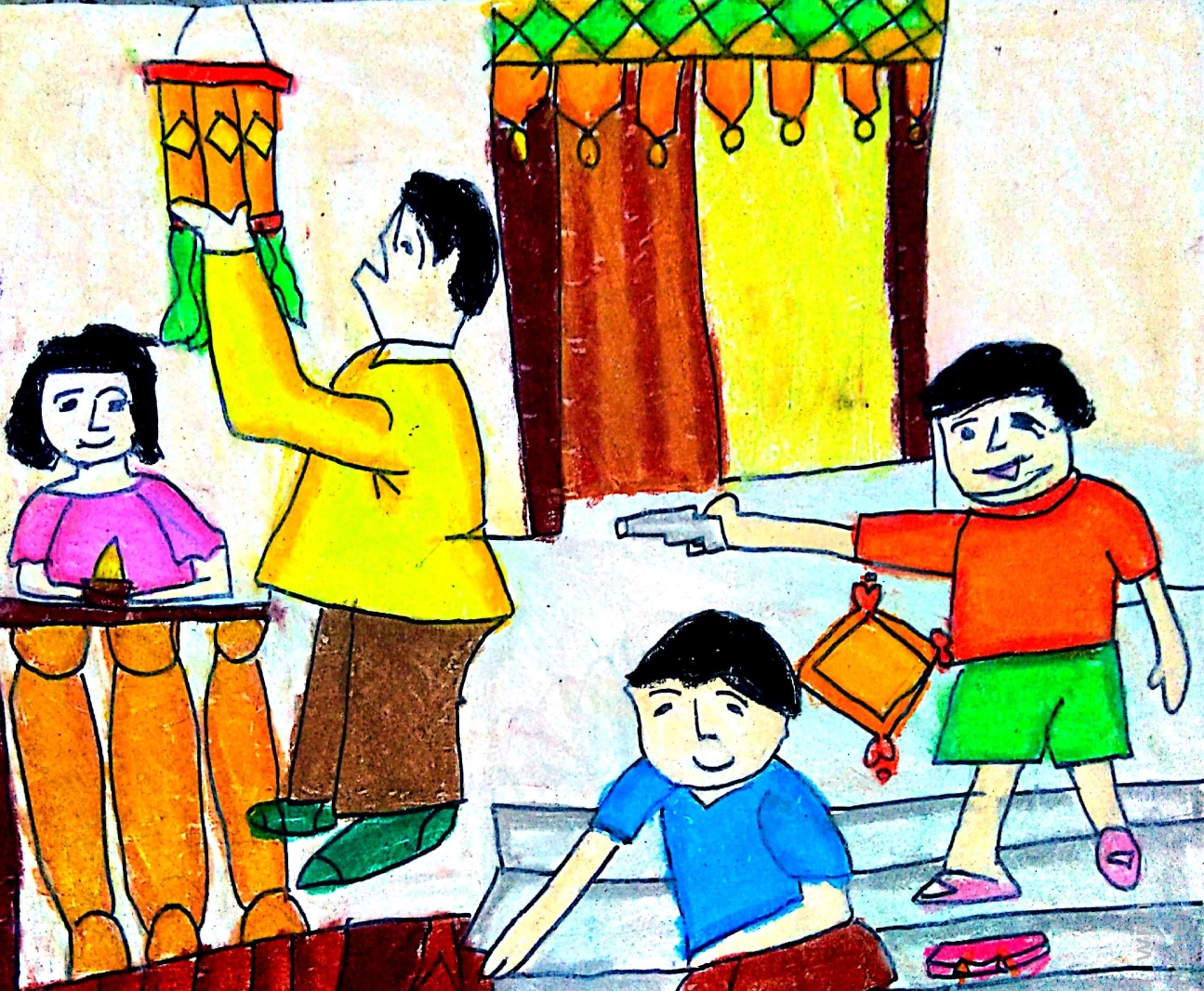 Painting  by Antara Shivram Desai - diwali celebration