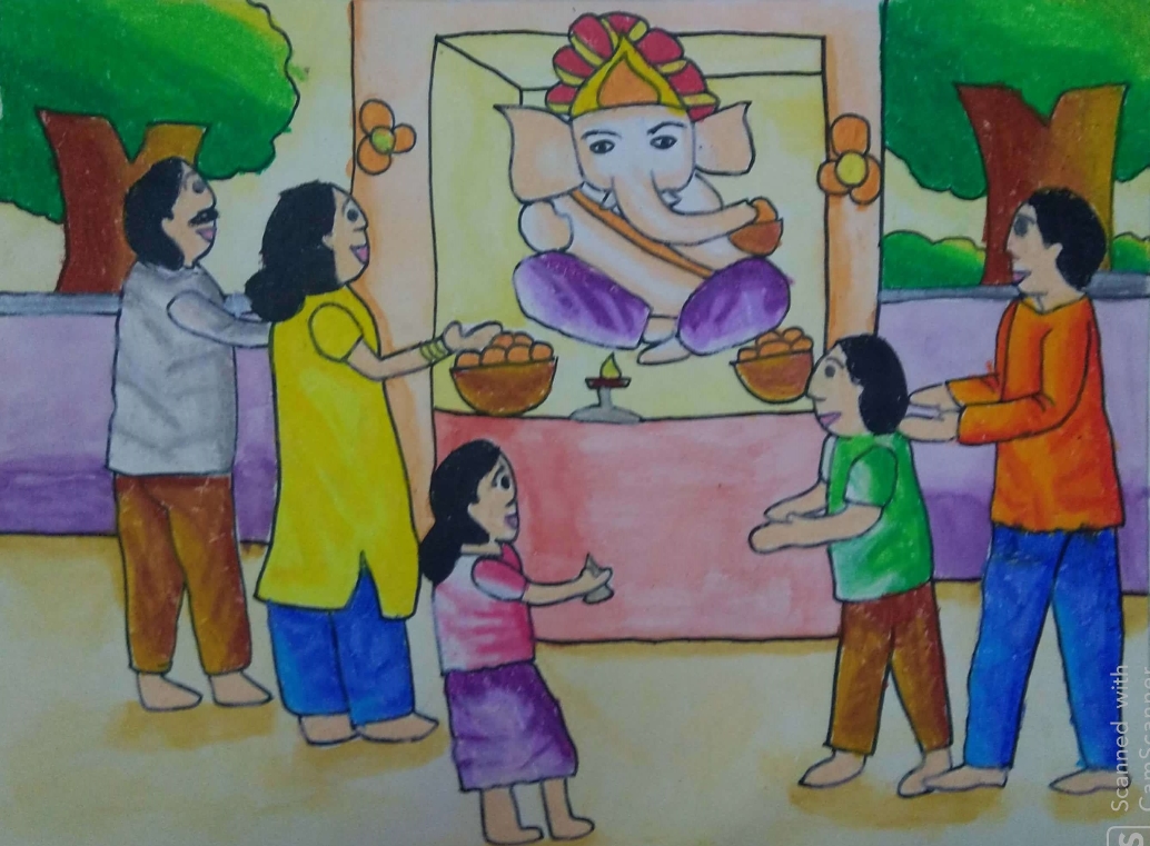 Painting  by Antara Shivram Desai - Ganesh Utsav