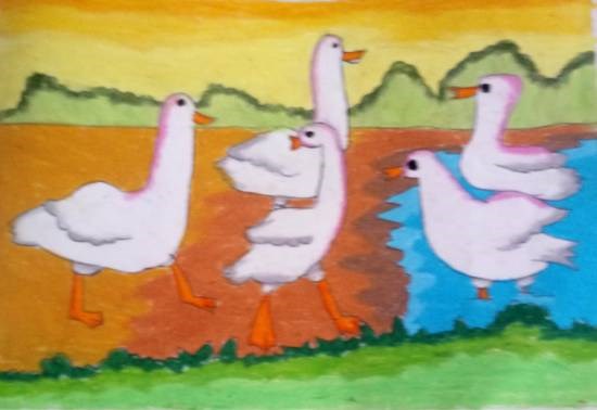 Duck group, painting by Antara Shivram Desai