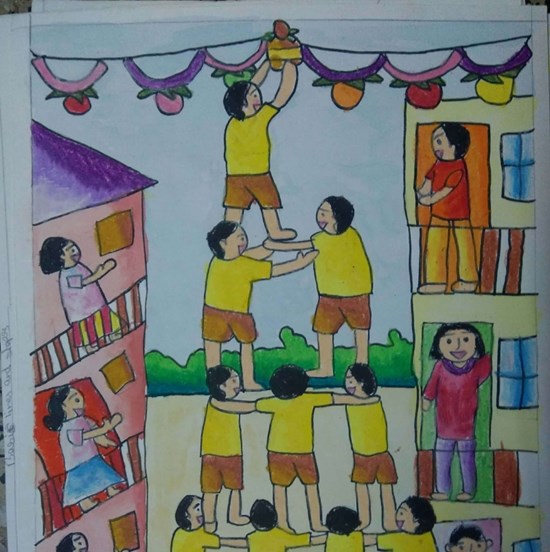 Dahi Handi, painting by Antara Shivram Desai
