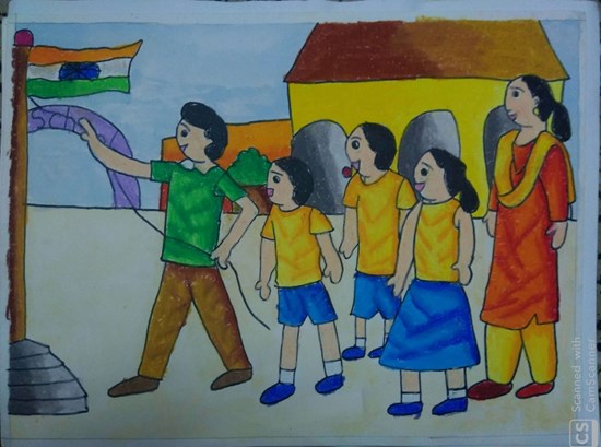flag hosting, painting by Antara Shivram Desai