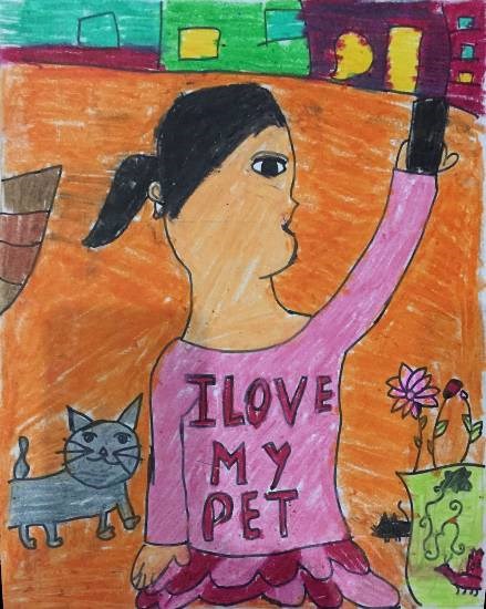 Me with my pet, painting by Anushka Swapnil Parulekar