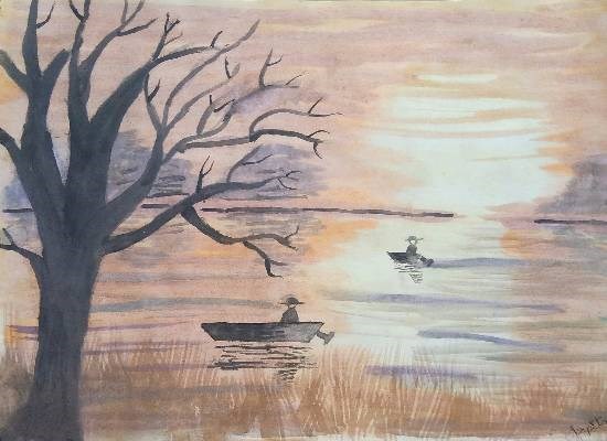 Sunset at the Sea, painting by Arpita Bhat