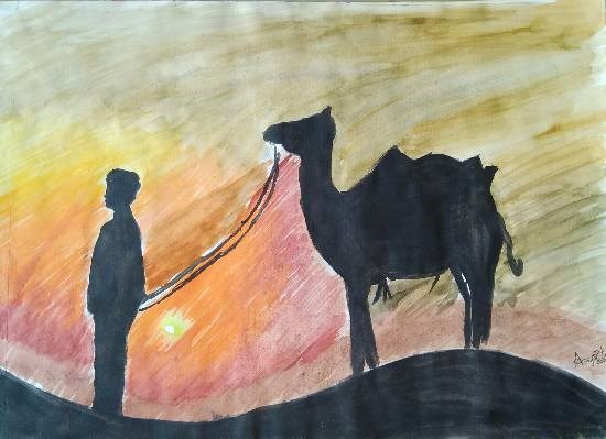 Scene at Rajasthan, painting by Arpita Bhat