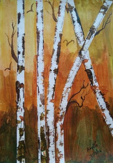 Birch Trees, painting by Arpita Bhat