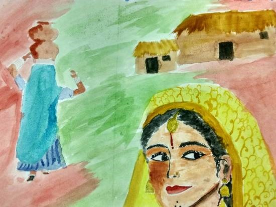 Village Scene, painting by Arpita Bhat