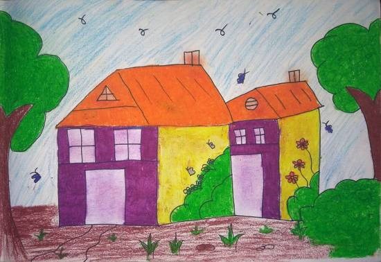 Houses, painting by Diksha Pradeep Mestry