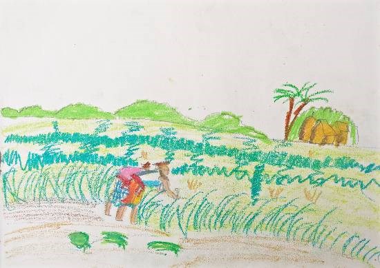 In the field, painting by Indraneel Naik