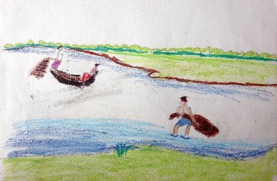 Fisherman, painting by Indraneel Ramkrishna Naik