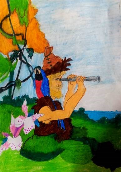 Robinson Crusoe, painting by Indraneel Naik