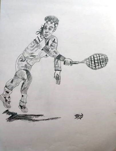 Tennis player, painting by Indraneel Naik