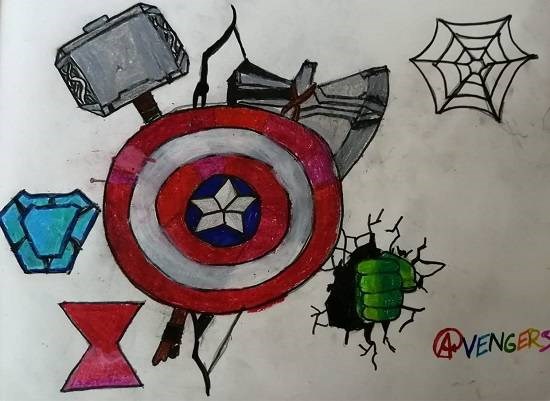 My favorite fiction characters : The avengers logos, painting by Indraneel Naik