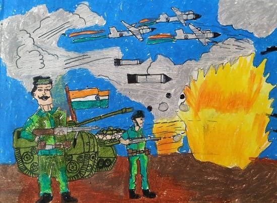 Ind-Pak war, painting by Indraneel Naik