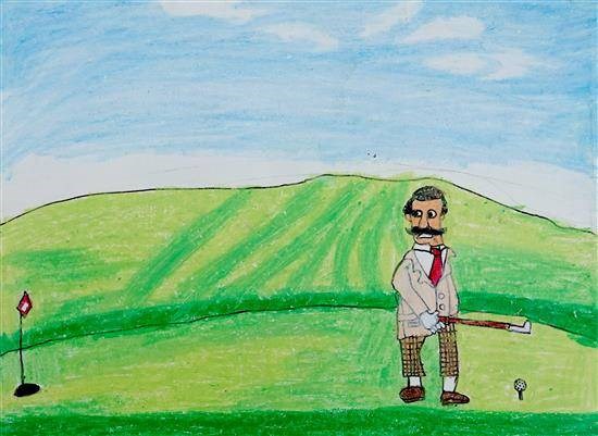 A beautiful day with golf, painting by Indraneel Naik