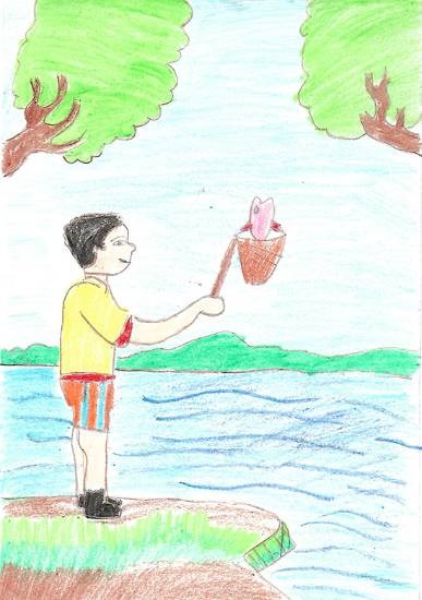 Fishing 2, painting by Isha Bhattacharjee
