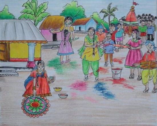Holi, painting by Jeeban Purohit