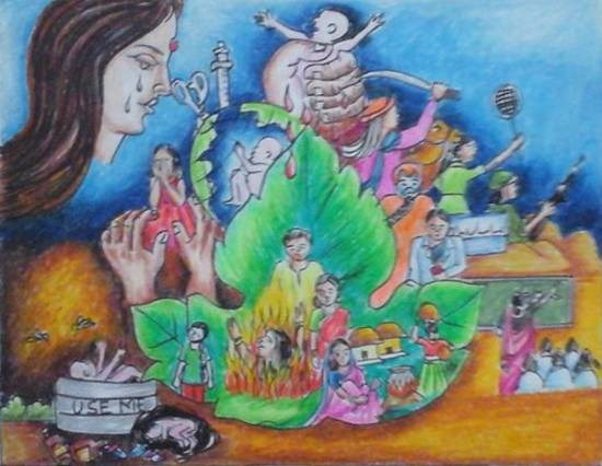 Save girl child, painting by Jeeban Purohit