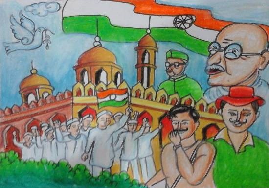 Indian freedom fighters, painting by Jeeban Purohit