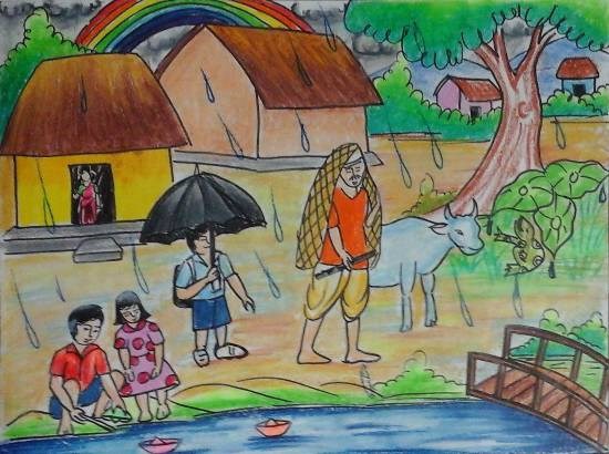 Rain, painting by Jeeban Purohit