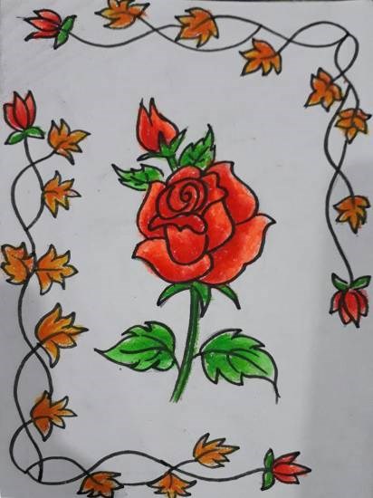 Red Rose, painting by Jeeban Purohit