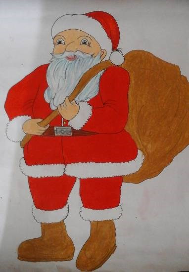 Santa clause, painting by Jeeban Purohit