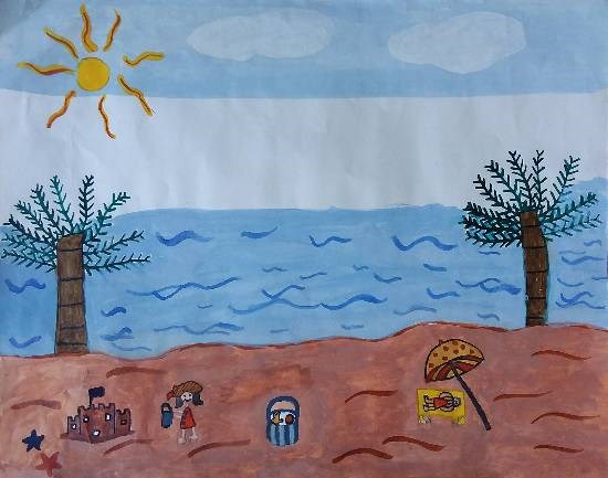 A day at beach, painting by J S Anshika