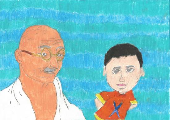 Painting  by Karthik H Unnithan - Selfie with Gandhiji