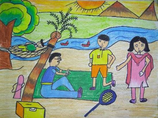 Family picnic, painting by Manya Manish Mehta