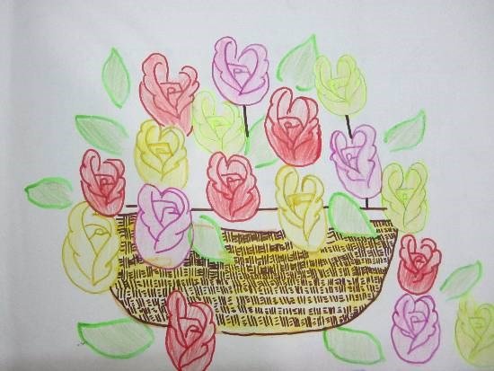 Basket of roses, painting by Parinaz Hoshedar Davar
