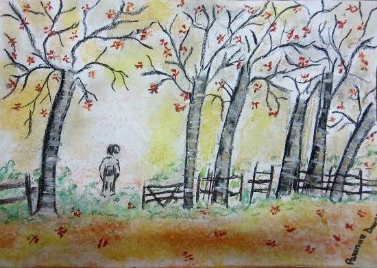 Autumn - A Village Scene, painting by Parinaz Hoshedar Davar