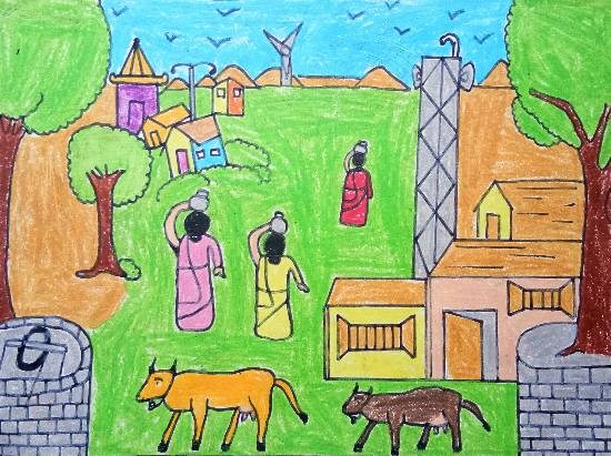 Village, painting by Prathmesh Mukundraj Warle