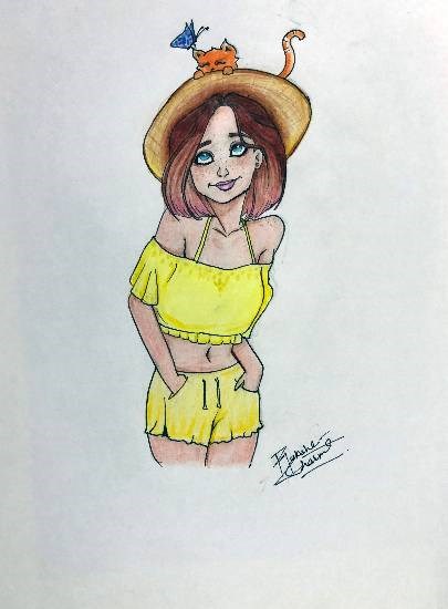 Girl with hat, painting by Rakshta Sharma