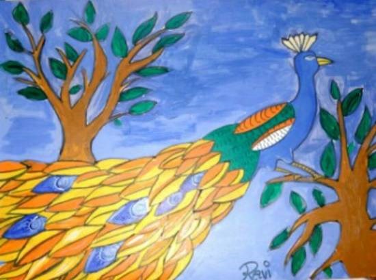 Peacock, painting by Ravi Kumar