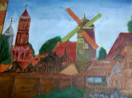 Windmill, painting by Ravi Kumar