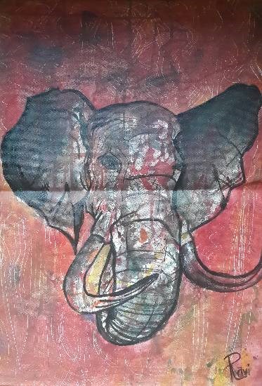 Elephant, painting by Ravi Kumar