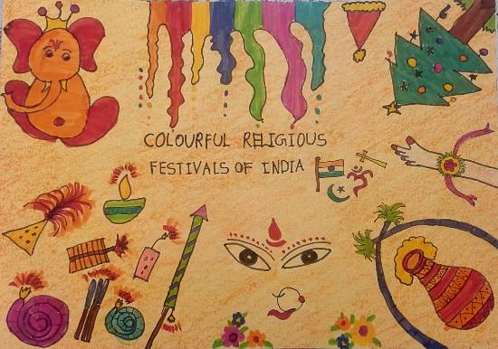 Painting  by Thiyakshwa Sureshkumar - Festivals of India