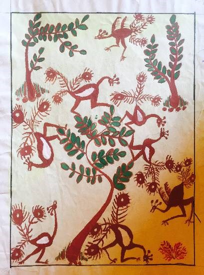 Peacocks, painting by Suhani Bhattacharyya