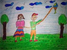 Painting  by Yug Soni - Kite flying
