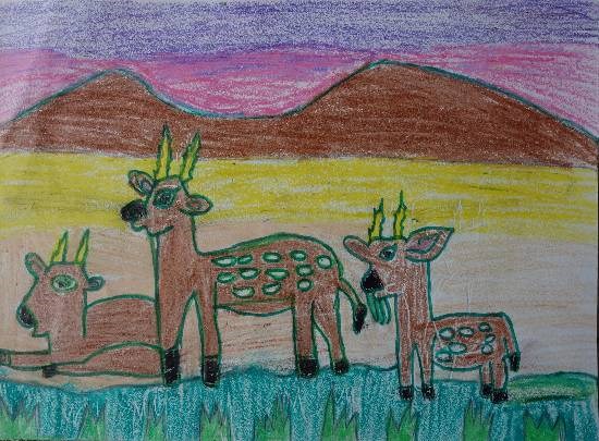 Deers, painting by Yug Soni