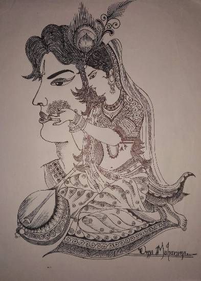 Krishna with Flute Drawing by PRIYA Santhamurthy | Saatchi Art