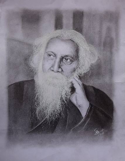 Painting  by Naruttam Boruah - Portrait of Rabindranath Tagore