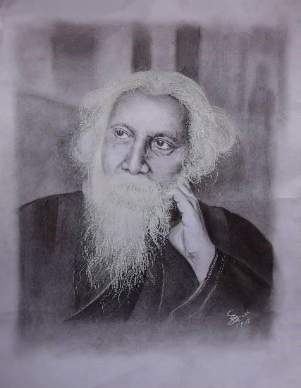Portrait of Rabindranath Tagore, painting by Naruttam Boruah
