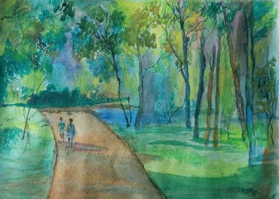 Evening Stroll, painting by Narendra Gangakhedkar
